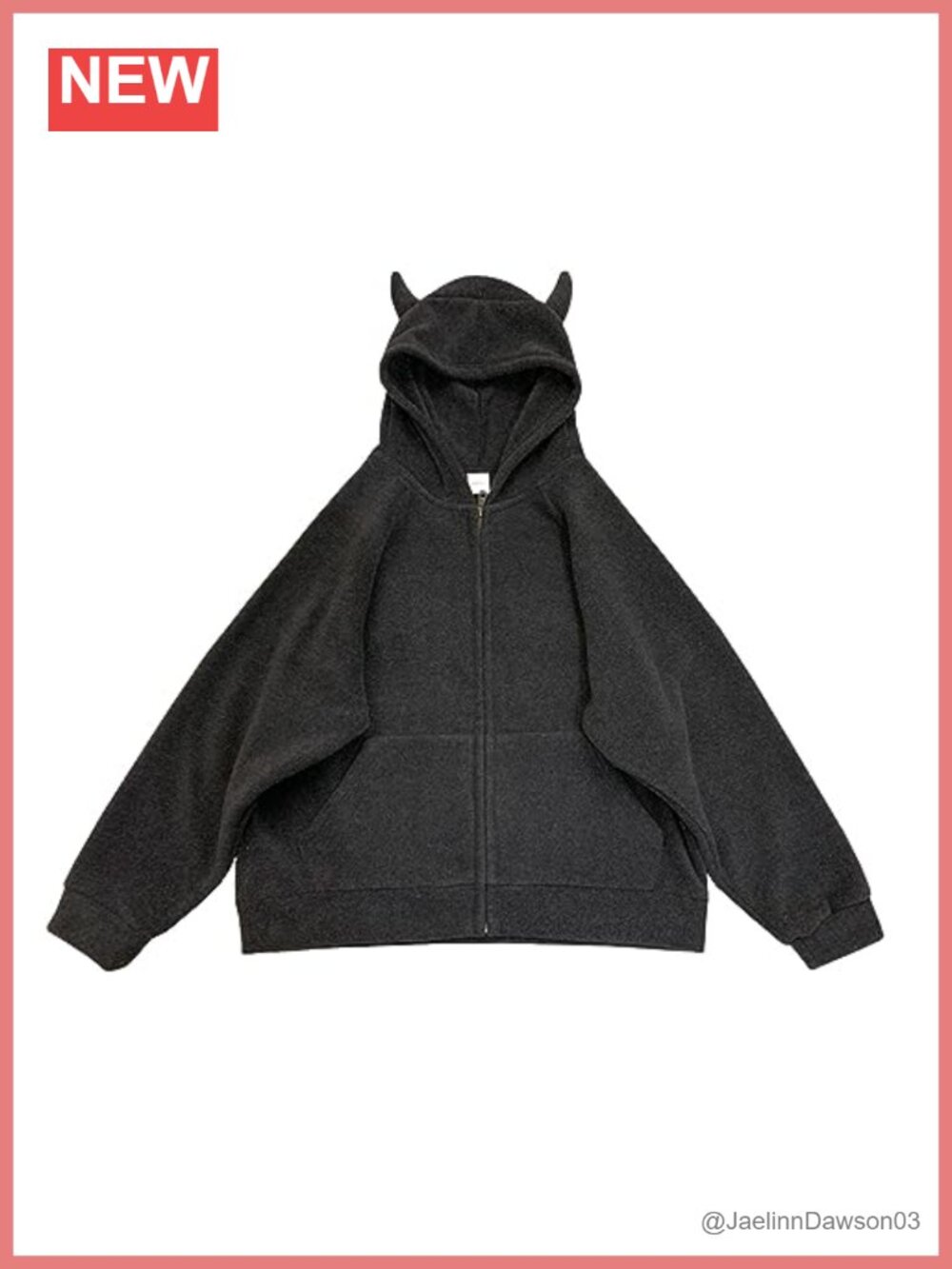 Faux Fur Devil Horn Zip Up Hoodie Oversized Fleece Sweatshirt Kawaii Harajuku